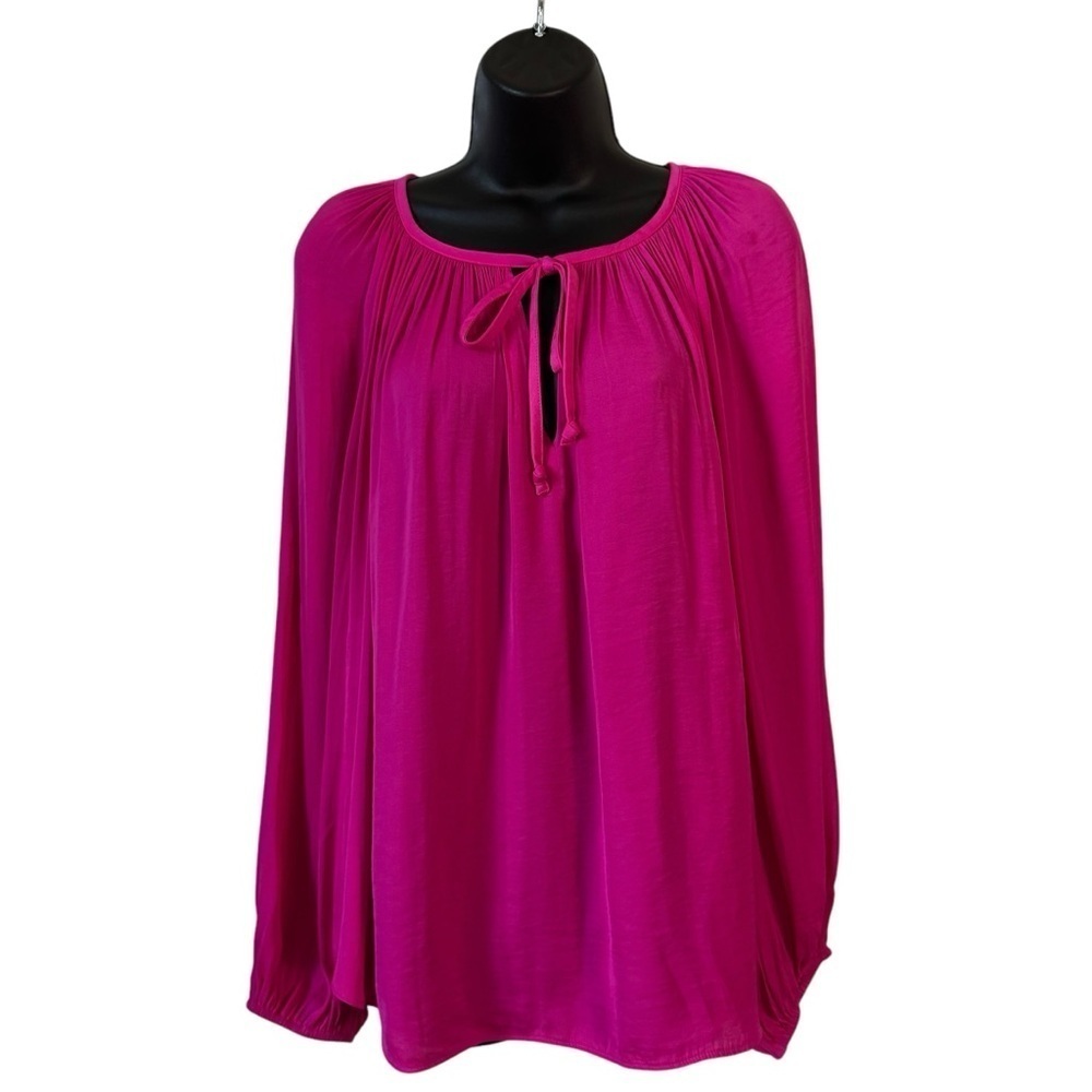 EUC Jennifer Lopez satin bubble sleeve top, bright bubblegum pink, size XLarge